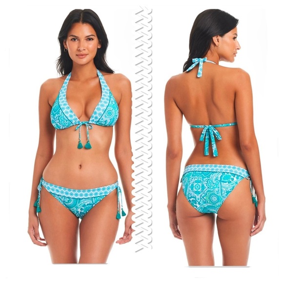 Bleu Rod Beattie Triangle Halter Bikini Top & Tie Side Hipster Bottom Size 14 - Picture 1 of 7